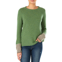 Marilyn Moore Devon stripe cuff Loro Piana Cashmere sweater green jumper