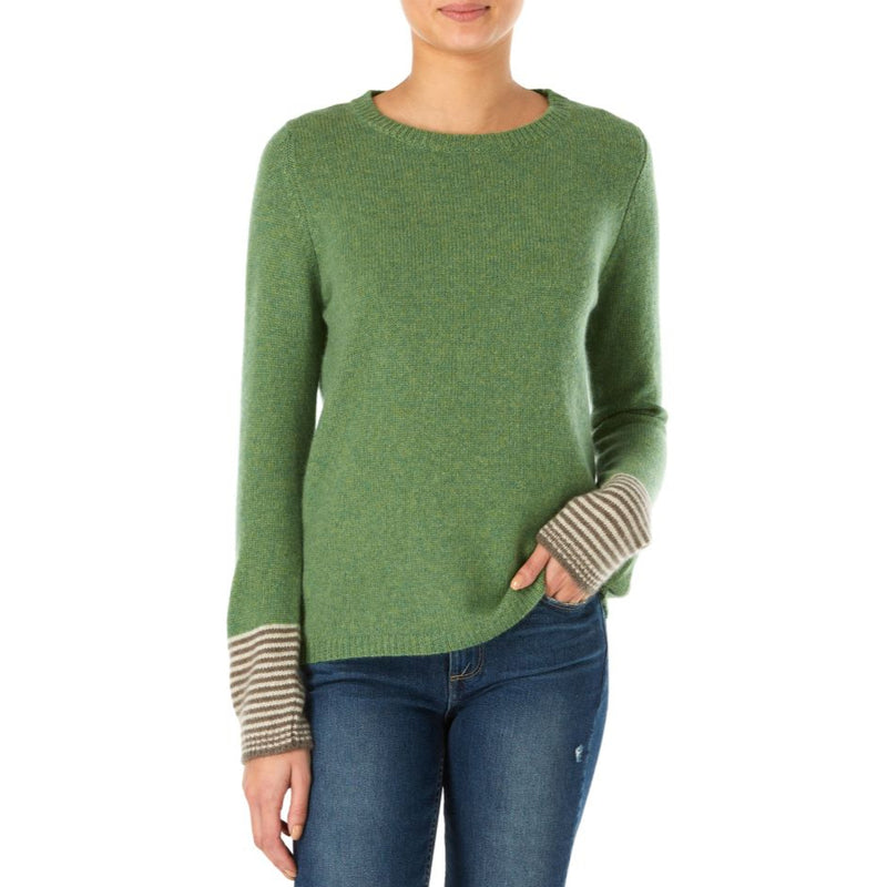 Marilyn Moore Devon stripe cuff Loro Piana Cashmere sweater green jumper