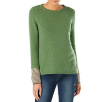 Marilyn Moore Devon stripe cuff Loro Piana Cashmere sweater green jumper