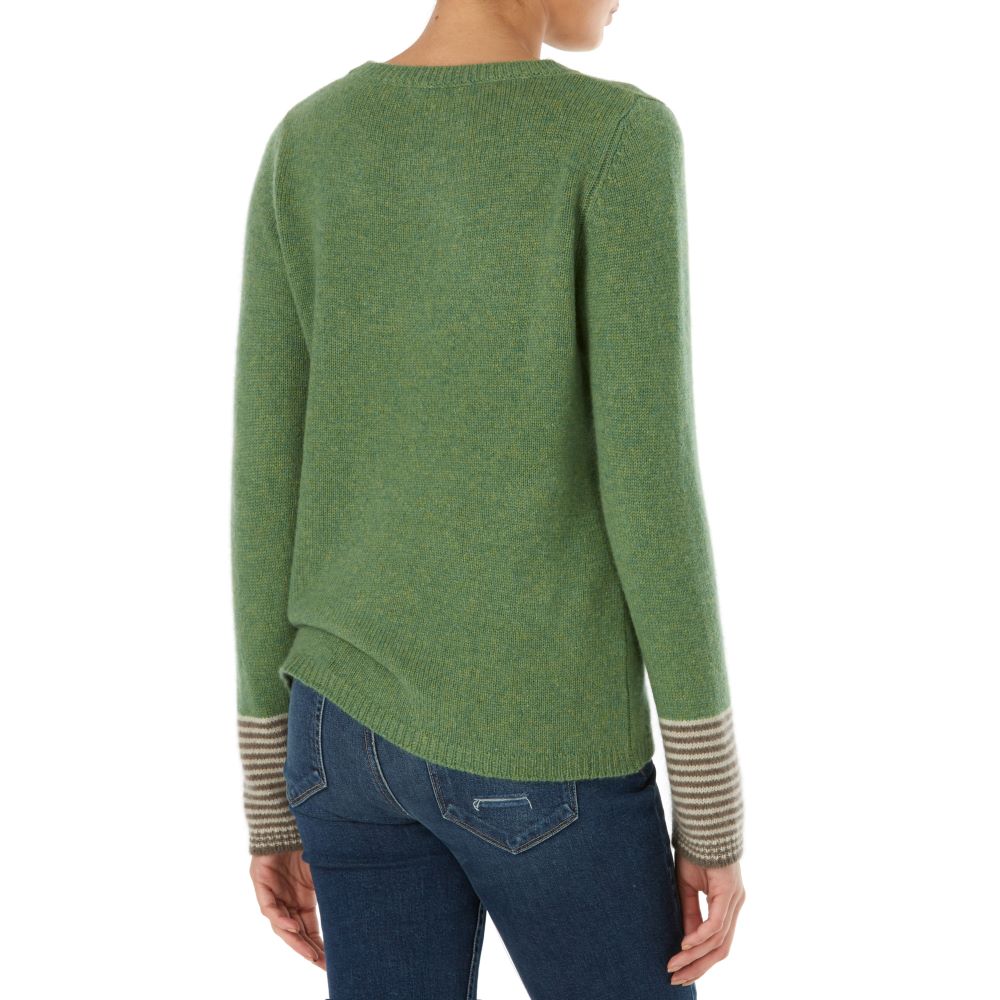 Marilyn Moore Devon stripe cuff Loro Piana Cashmere sweater green jumper