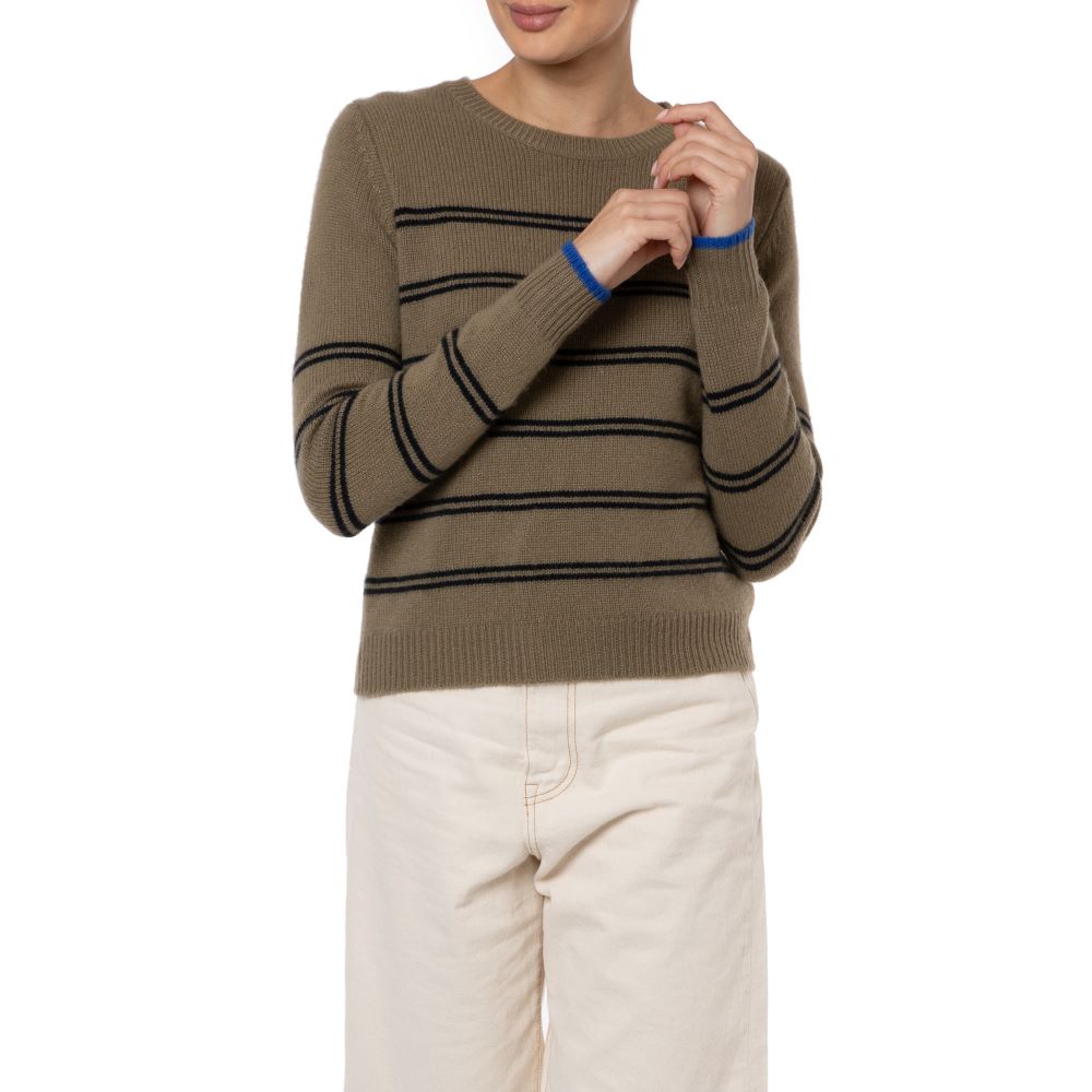 Loro Piana Cashmere stripe sweater khaki Green Brown Portloe by Marilyn Moore