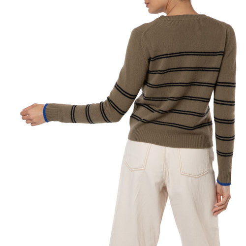 Loro Piana Cashmere stripe sweater khaki Green Brown Portloe by Marilyn Moore