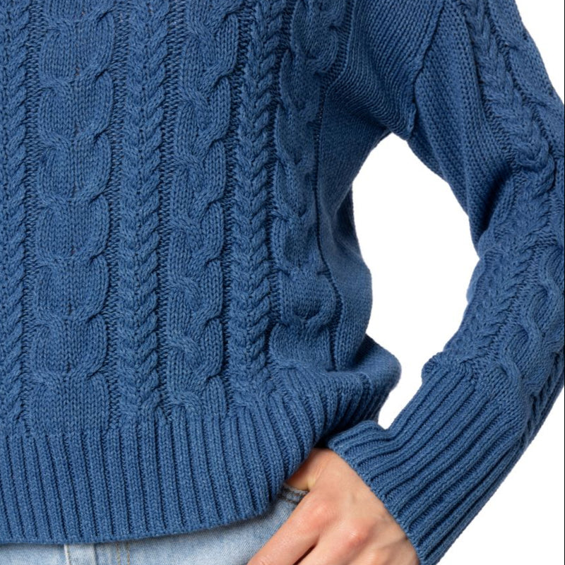 Indigo den m nit cable aran sweater turtle neck by Marilyn Moore