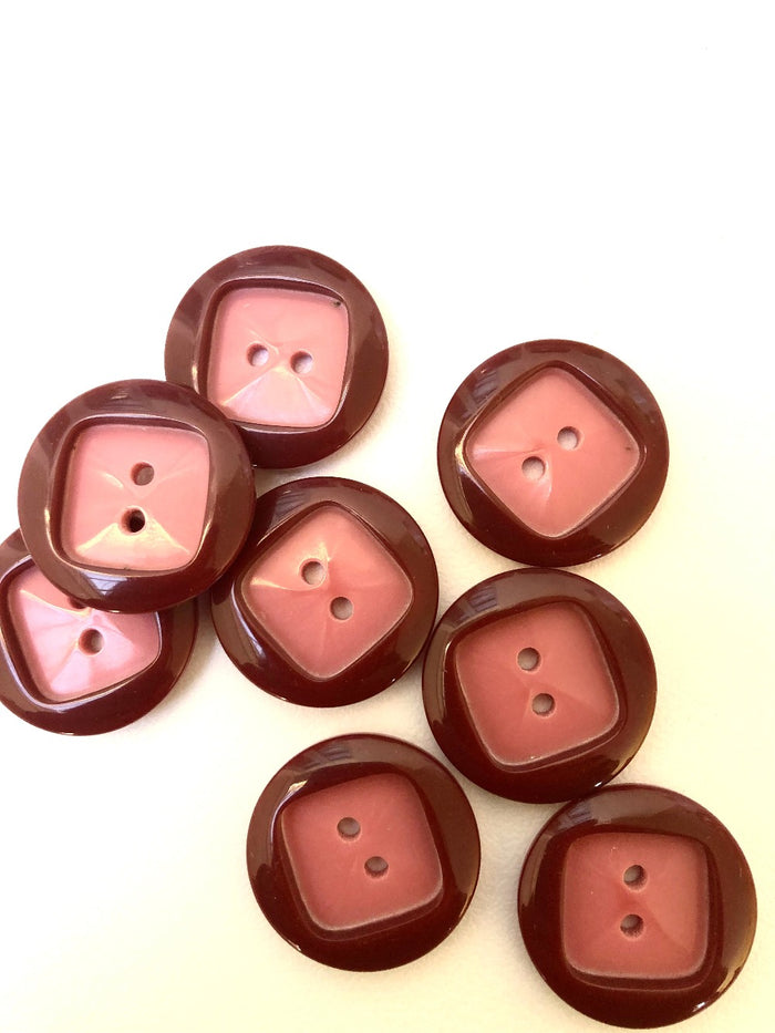 Retro Buttons 25mm 2 hole buttons Set of 8 Pink/Wine