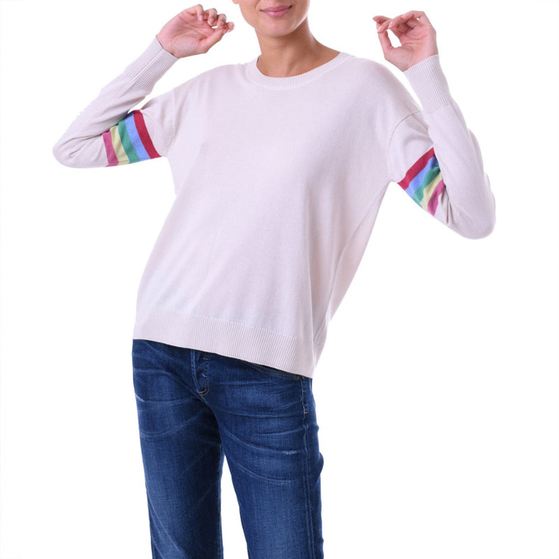 Rainbow stripe Cashmere silk sweater Ivory Marilyn Moore