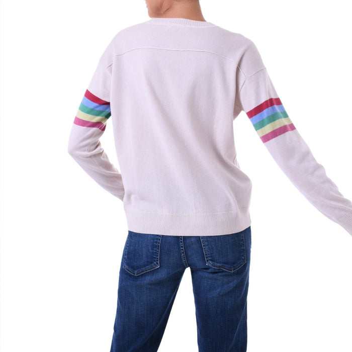 Rainbow stripe Cashmere silk sweater Ivory Marilyn Moore