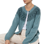 Ada Scottish Fair isle Cardigan Blue Teal Sage Marilyn Moore