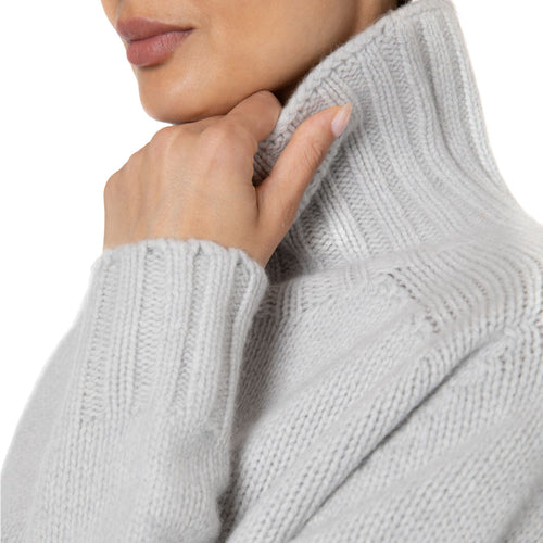 Claudia Pale Grey Funnel neck Cashmere Merino Jumper by Marilyn Moore Inspired by 'The Traitors.' Style