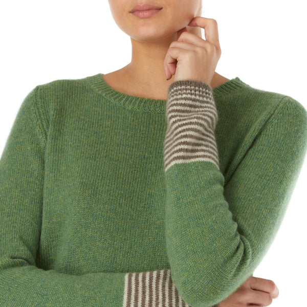 Marilyn Moore Devon stripe cuff Loro Piana Cashmere sweater green jumper