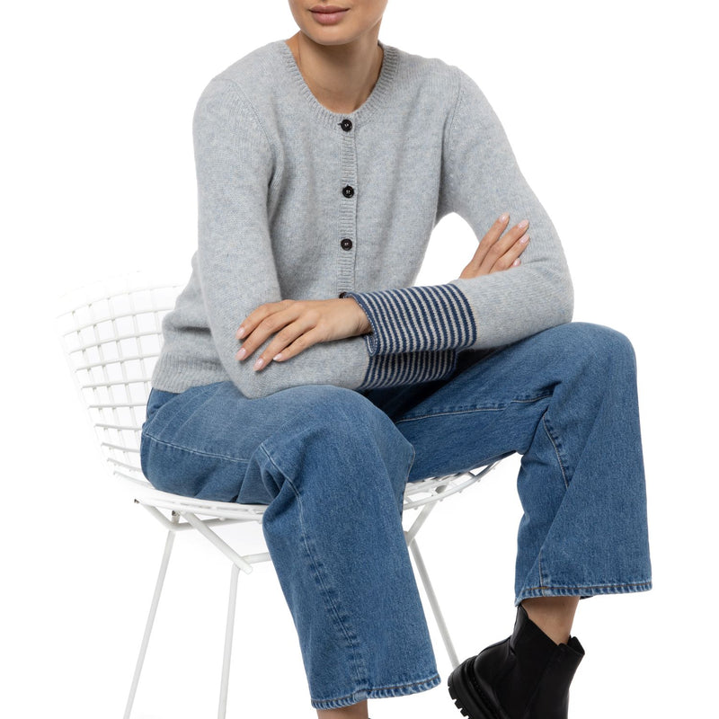 Loro Piana Cashmere Cardigan grey, Marilyn Moore Dilly  Stripe cuff Cardigan Birch Grey