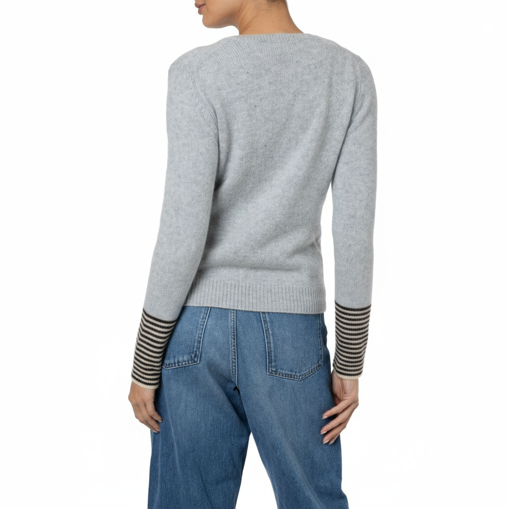 Loro Piana Pale Grey Cashmere Cardigan Stripe Cuffs Dilly Marilyn Moore