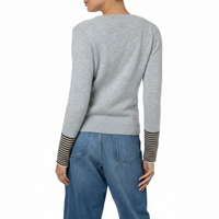 Loro Piana Pale Grey Cashmere Cardigan Stripe Cuffs Dilly Marilyn Moore