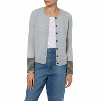 Loro Piana Pale Grey Cashmere Cardigan Stripe Cuffs Dilly Marilyn Moore