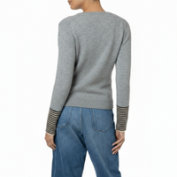 Dilly Cashmere Stripe Cuff Cardigan - Soft Grey