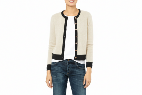 Loro Piana Cashmere 2 tone cardigan Ivory Black Marilyn Moore