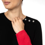 Loro Piana Black Red Cashmere stripe sweater Black Crystal button from Marilyn Moore LONDON