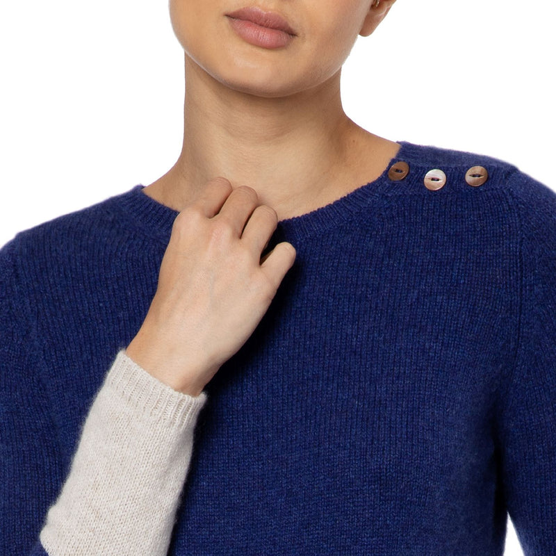 Loro Piana Cashmere stripe detail sweater Marin Blue from Marilyn Moore LONDON