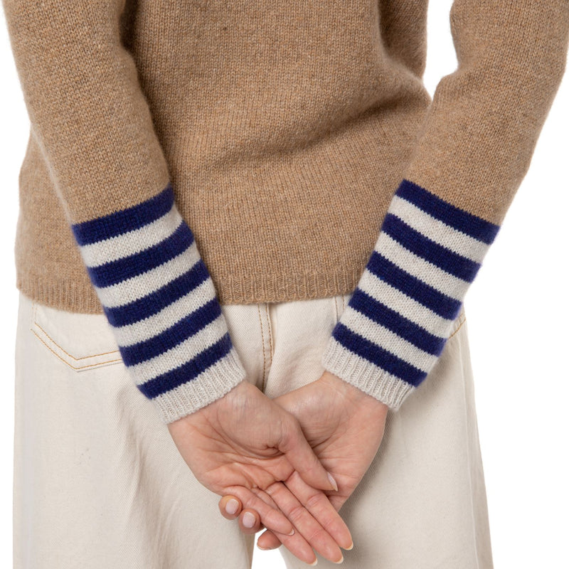 Handmade Loro Piana Cashmere sweater Natural Navy stripe cuff Marilyn Moore
