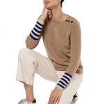 Handmade Loro Piana Cashmere sweater Natural Navy stripe cuff Marilyn Moore