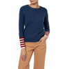 Handmade Loro Piana Cashmere sweater Navy Denim red stripe cuff Marilyn Moore