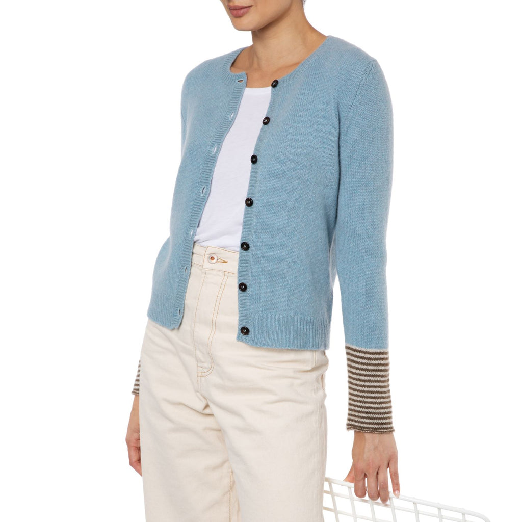 Dilly Stripe Cuff Loro Piana Cashmere Cardigan Pale Blue Marilyn Moore