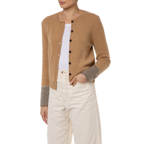 Dilly Stripe Cuff  Loro Piana Cashmere Cardigan Natural Camel Marilyn Moore