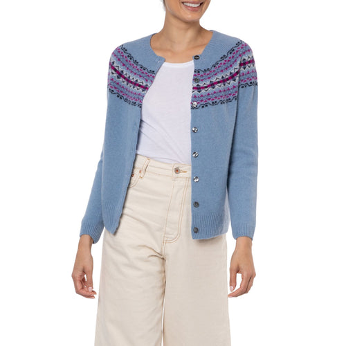 Elise Cashmere Merino Fair Isle Cardigan Blue