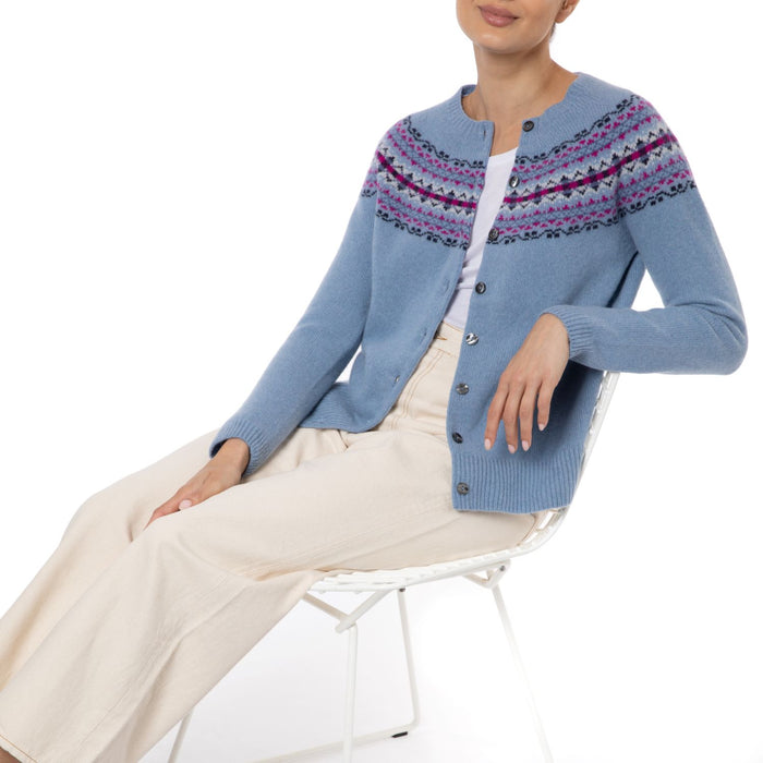Scottish Fair Isle cardigan Ocean Blue Marilyn Moore