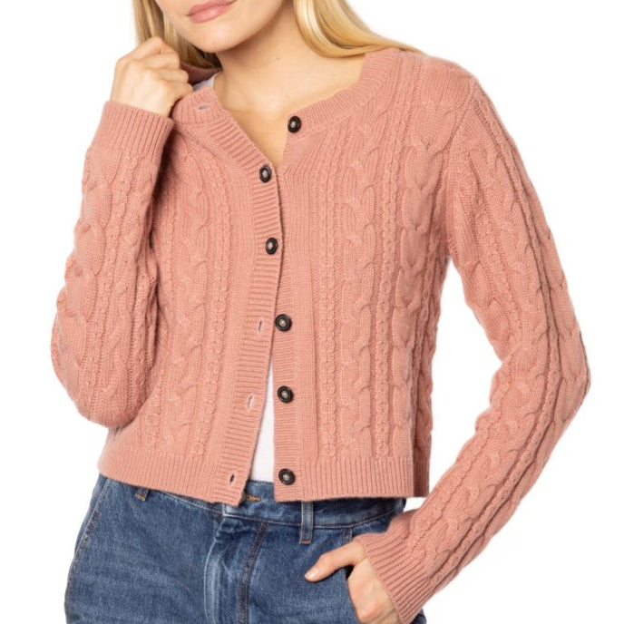Emma Cable Cashmere Cardigan Old Pink