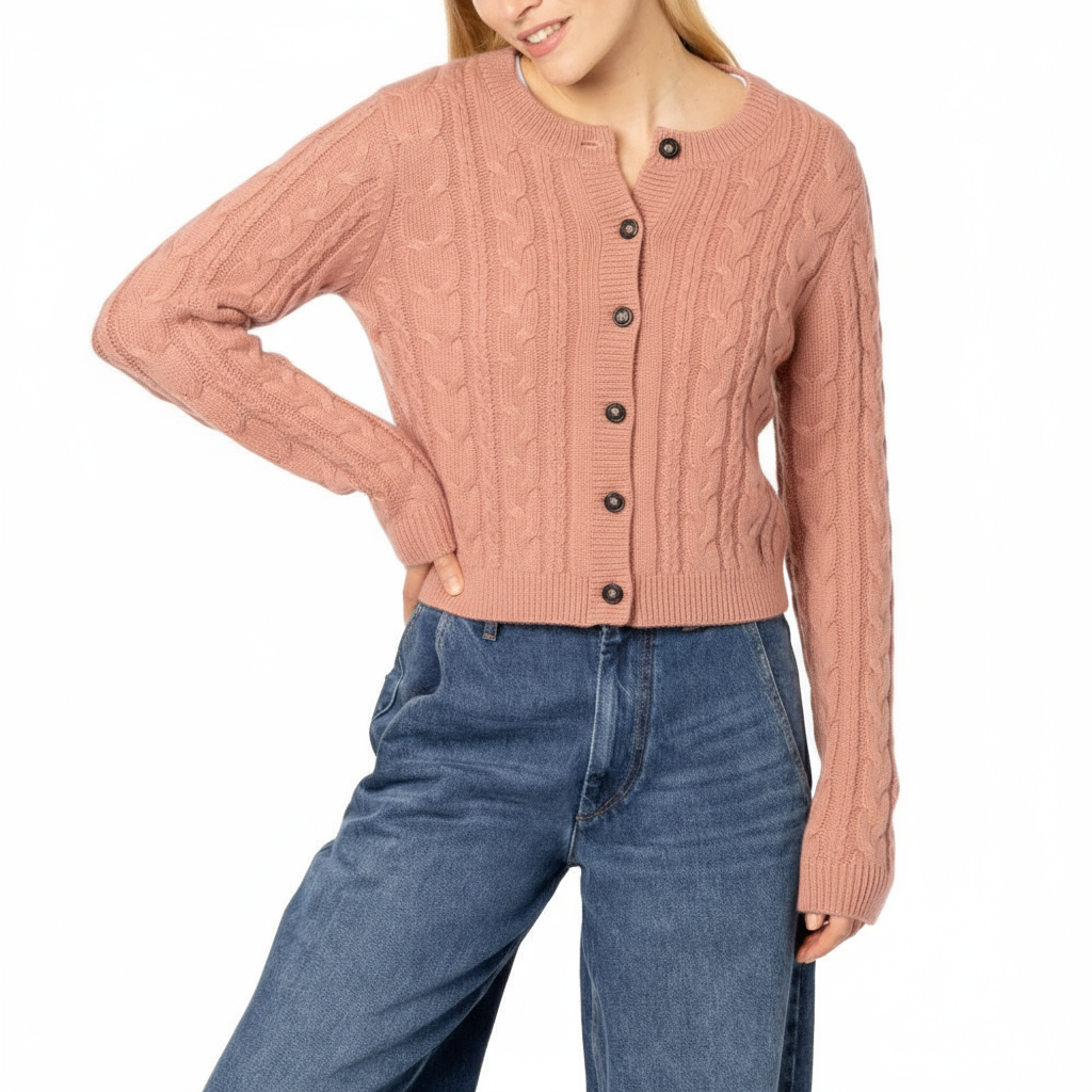 Emma Cable Cashmere Cardigan Old Pink