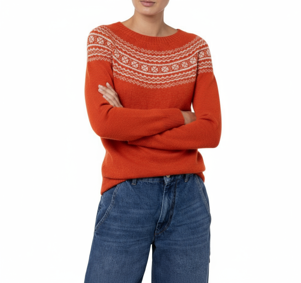 Estelle Burnt Orange Scottish Fair Isle Sweater