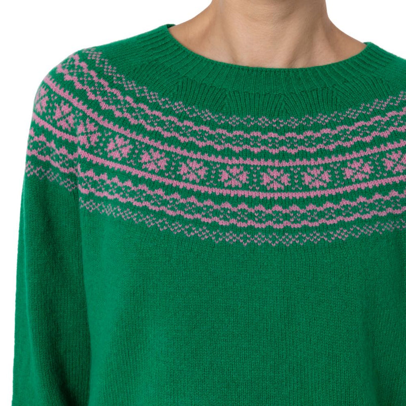 New Scottish Fair Isle Sweater Green/Pink
