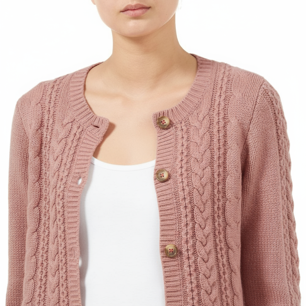 Emma Cable Cashmere Cardigan Old Pink