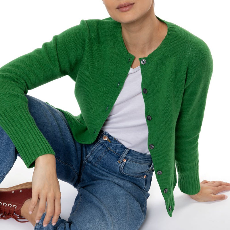 Clara Geelong Crewneck Cardigan Green by Marilyn Moore