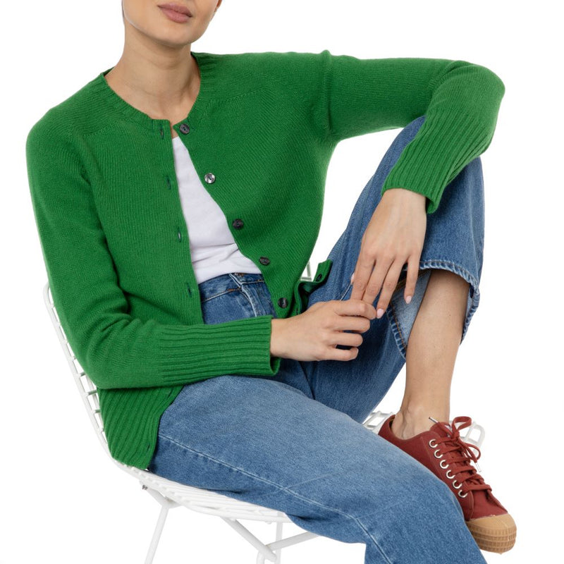 Clara Geelong Crewneck Cardigan Green by Marilyn Moore