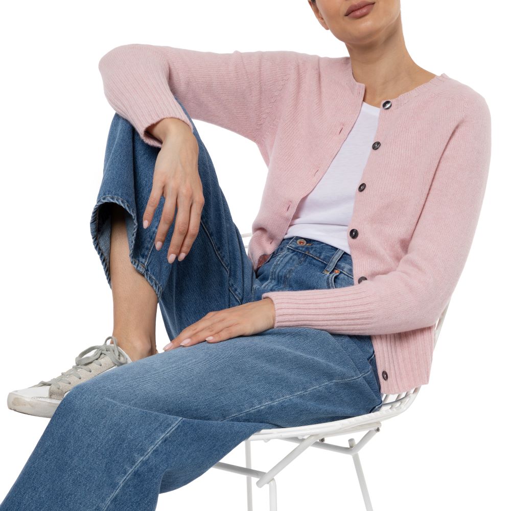 Clara Geelong Crewneck Cardigan Pink by Marilyn Moore