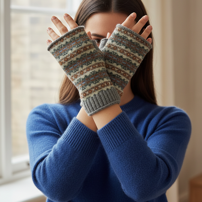Isla Fair Isle Wrist Warmers Sage