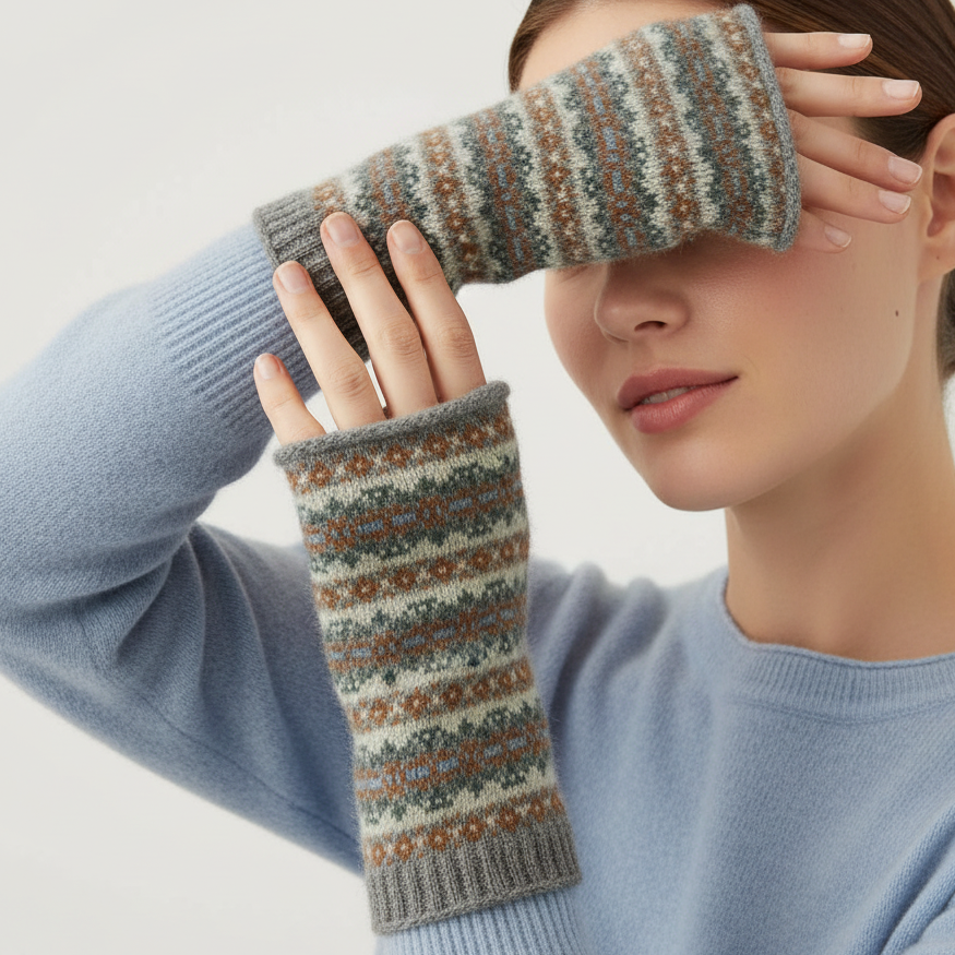 Isla Fair Isle Wrist Warmers Sage