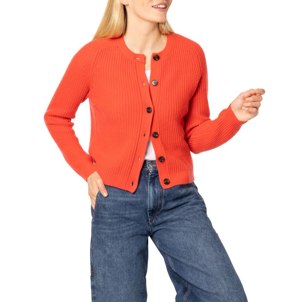 MARILYN MOORE Mortlake Ribbed Cashmere Cardigan - Orange