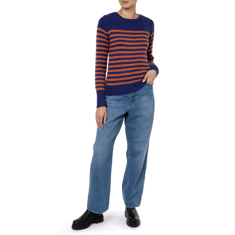 Padstow Loro Piana Cashmere stripe sweater Denim Blue from Marilyn Moore