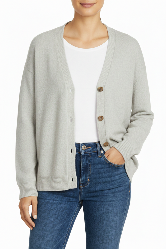 Plain Tiggy cardigan in Cashmere Merino Stone Marilyn Moore