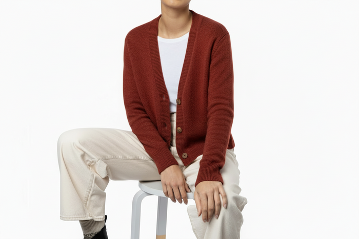 Roshin Handmade Cashmere cardigan Madder Red