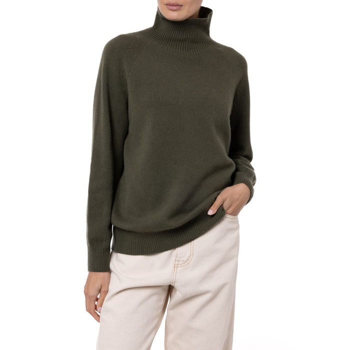 Luxe knit Roll neck Cashmere Sweater Khaki
