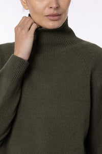 Luxe knit Roll neck Cashmere Sweater Khaki