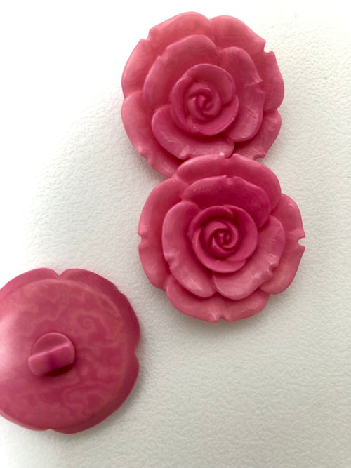 Rose Buttons 30mm shank buttons Set of 3 Pink