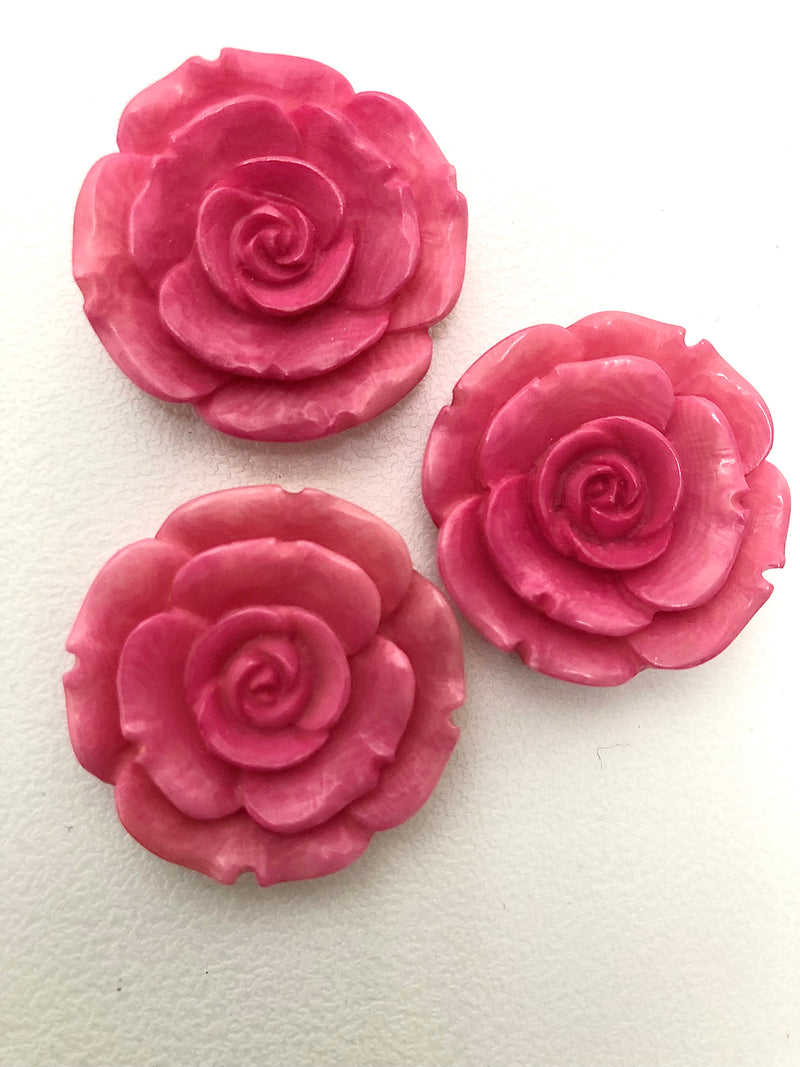 Rose Buttons 30mm shank buttons Set of 3 Pink