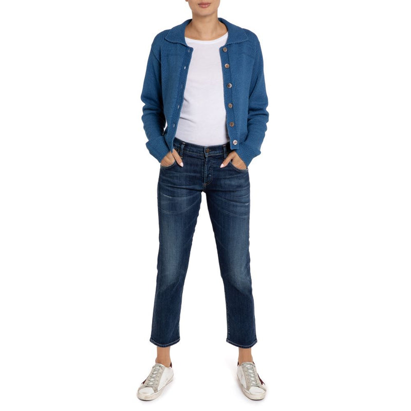 Indigo Denim Collared Cardigan Jacket Marilyn Moore