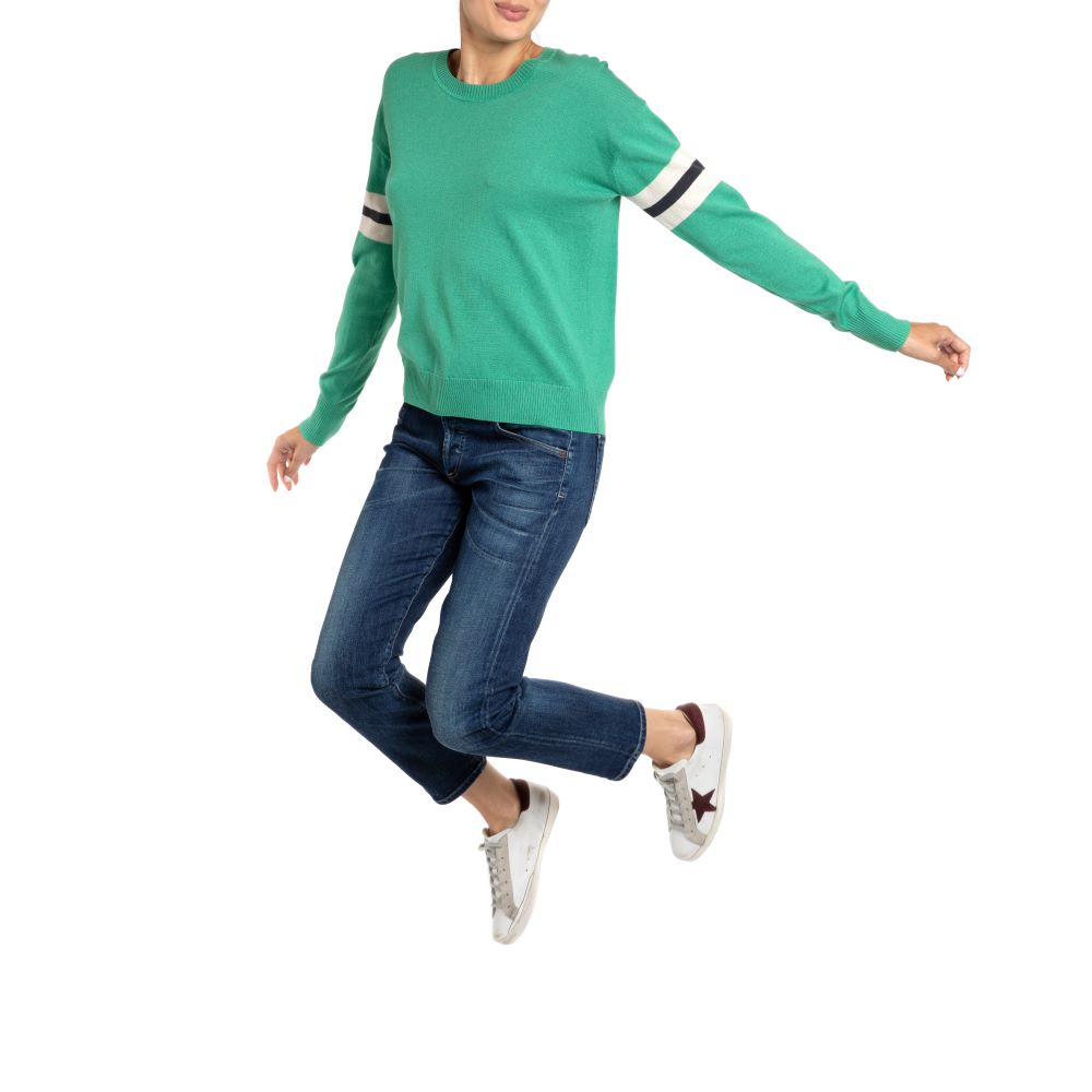 Seattle Sport Stripe Cashmere Silk Sweater Green Marilyn Moore
