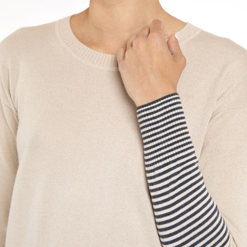 Cashmere Silk Sweater Natural Stripe Cuff Marilyn Moore