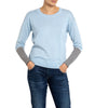 Cashmere Silk sweater Pale Blue Stripe Cuff Marilyn Moore